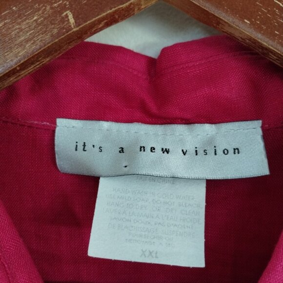 It's a New Vision 100% Linen Button Down Blouse Size 2XL Pink Relaxed Side Slits - Picture 2 of 8